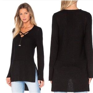 Free People Criss Cross Tunic Sweater Size Small Black Linen Blend​​​​​​​​​